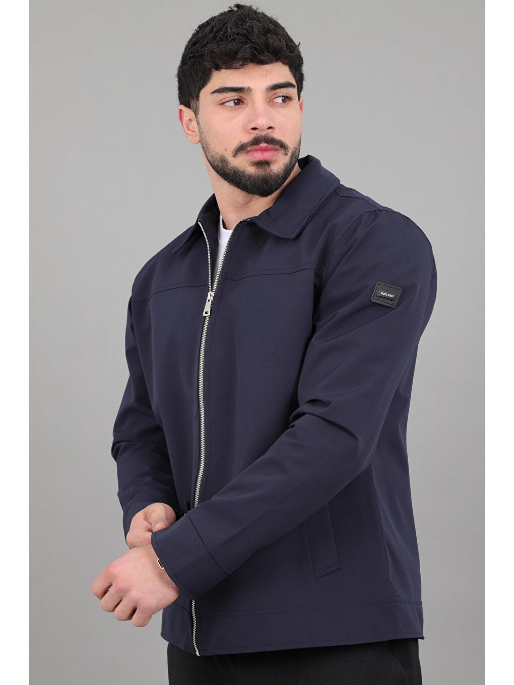 Lacivert Yakalı Fermuarlı Mevsimlik Mont PLDP 3033_60390-2