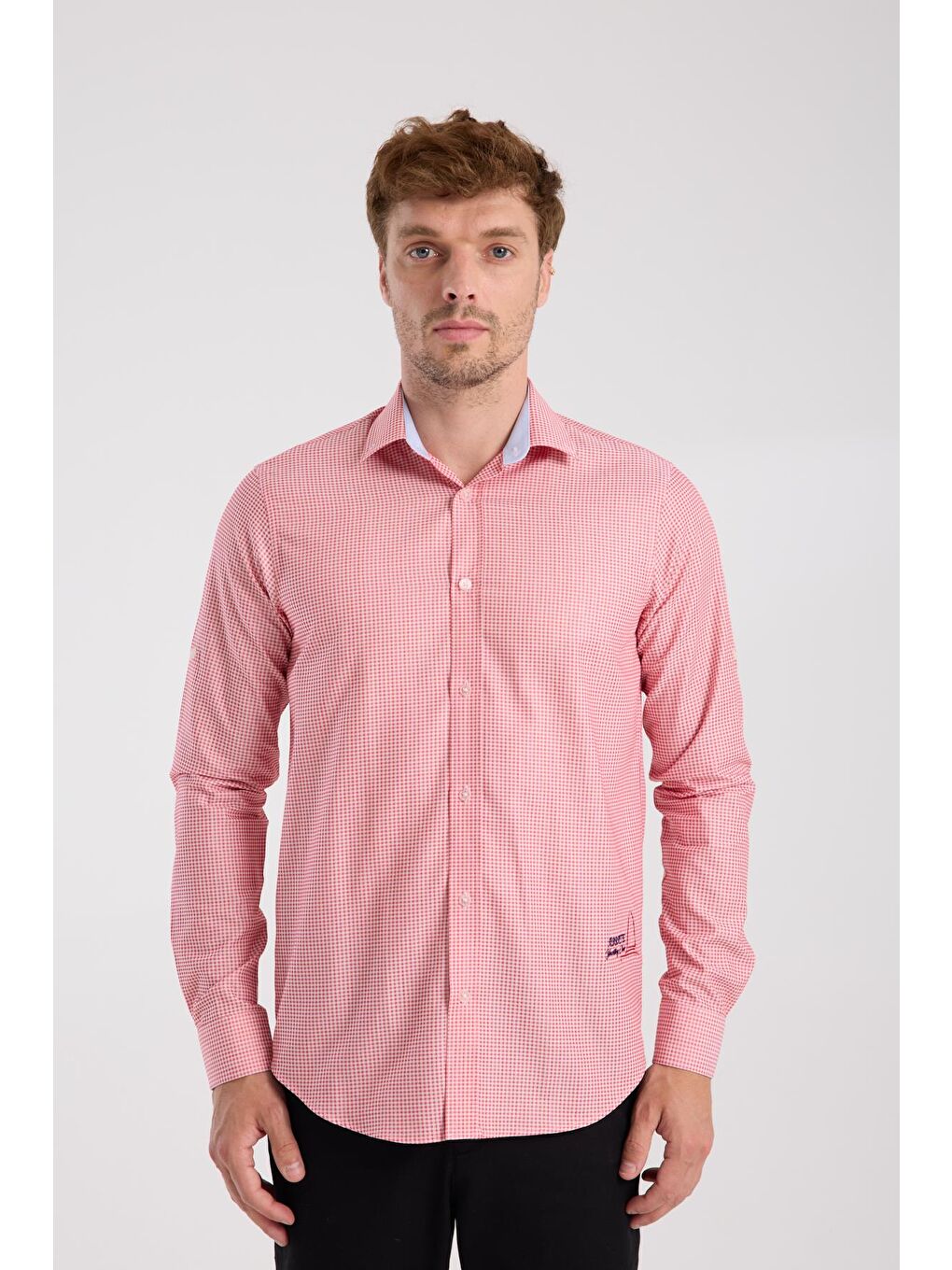 Aclub Ac10073 Poplin Pamuklu Slim Fit Kırmızı Düğmeli Yaka Erkek Kareli Gömlek-4