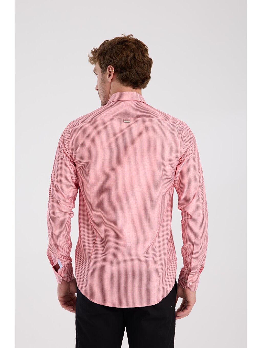 Aclub Ac10073 Poplin Pamuklu Slim Fit Kırmızı Düğmeli Yaka Erkek Kareli Gömlek-5