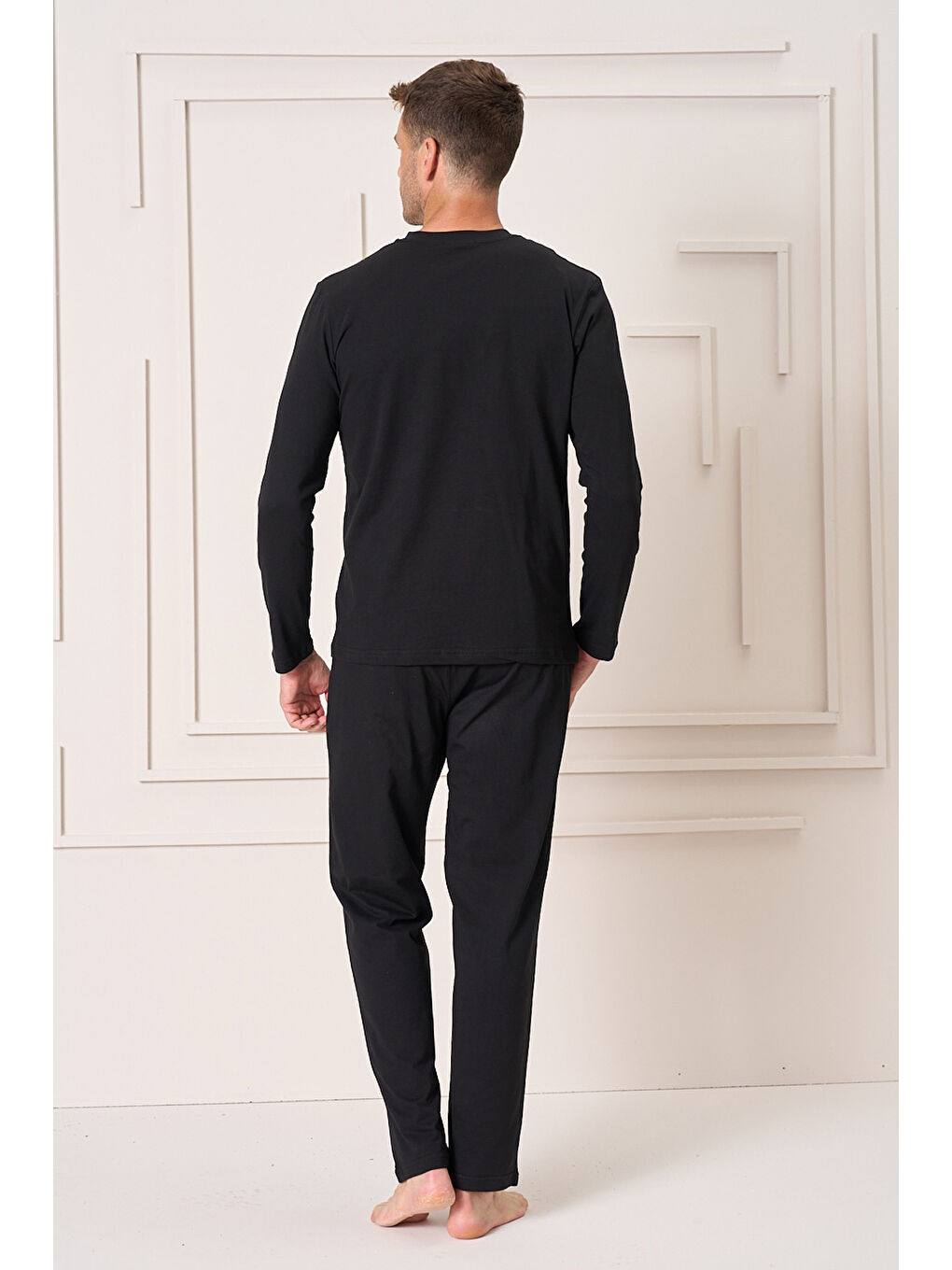Erkek Pamuk Uzun Kol Pijama Takımı 4102 Siyah-2