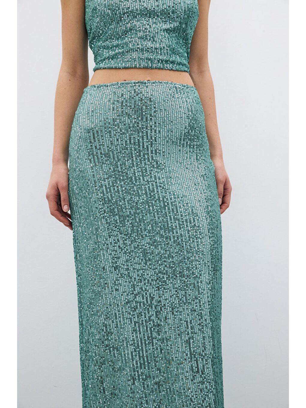 Yeşil Fermuarlı Karolin Midi Etek - Mint-3