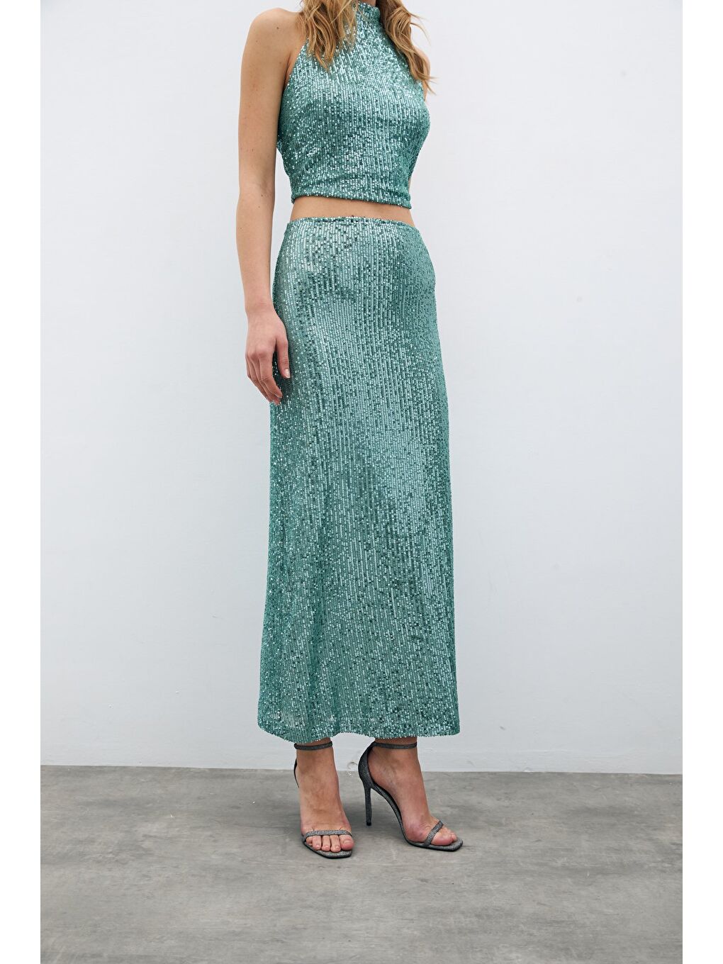 Yeşil Fermuarlı Karolin Midi Etek - Mint-4