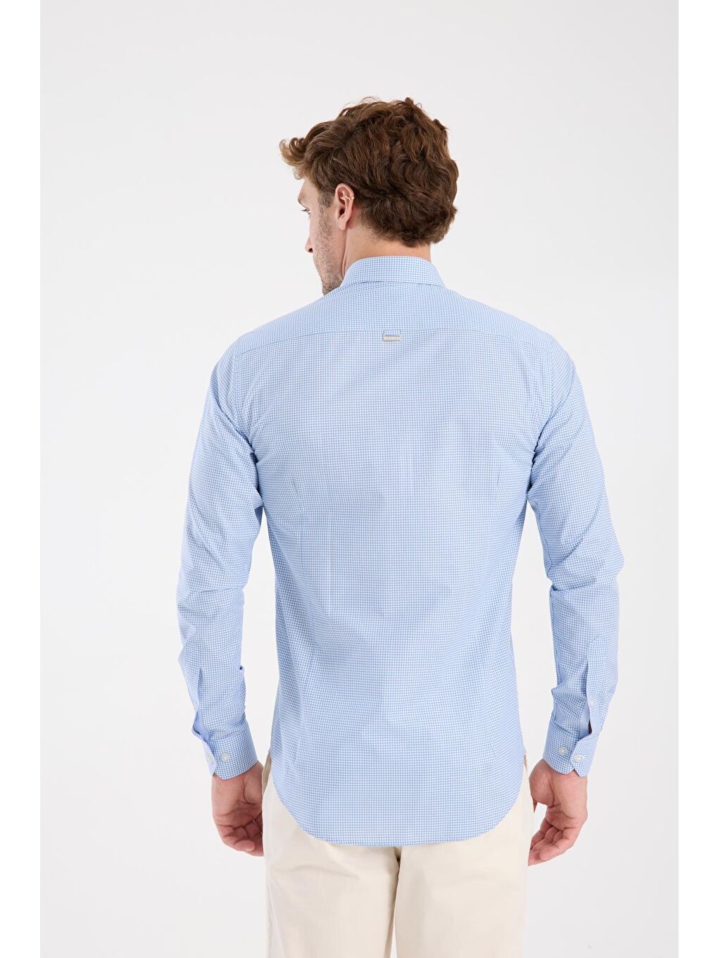 Aclub Ac10073 Poplin Pamuklu Slim Fit Açık Mavi Düğmeli Yaka Erkek Kareli Gömlek-7