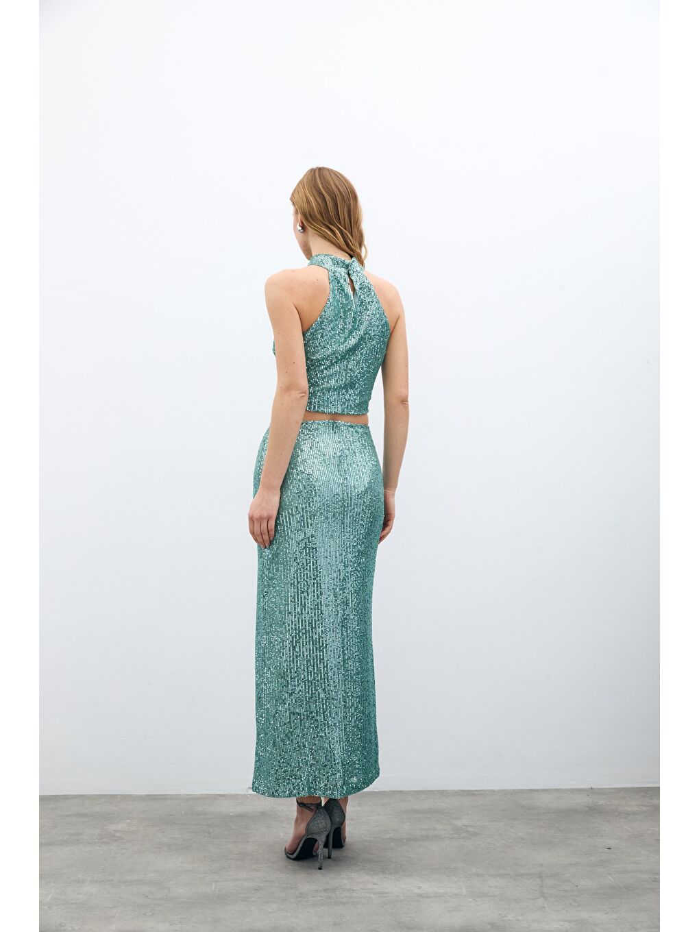 Yeşil Fermuarlı Karolin Midi Etek - Mint-5