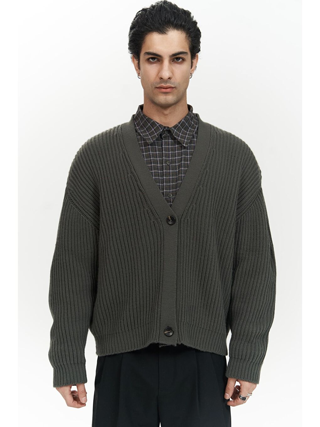 Cassian Antrasit Erkek Triko Hırka-1