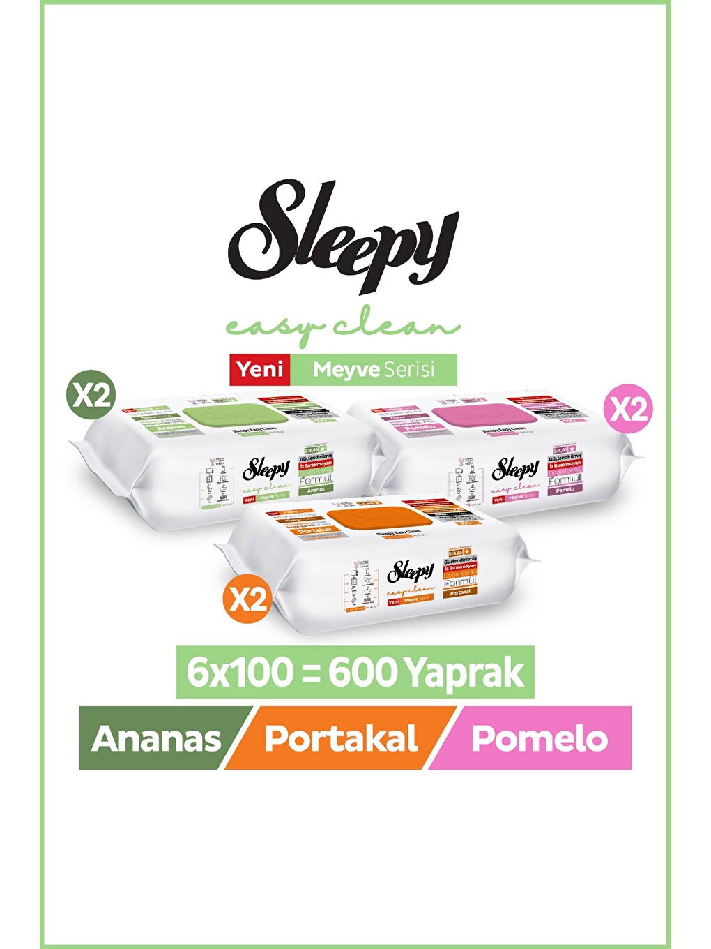 Meyve Serisi Yüzey Temizlik Havlusu Mendili Ananas+pomelo+portakal 6x100 (600 Yaprak)-1