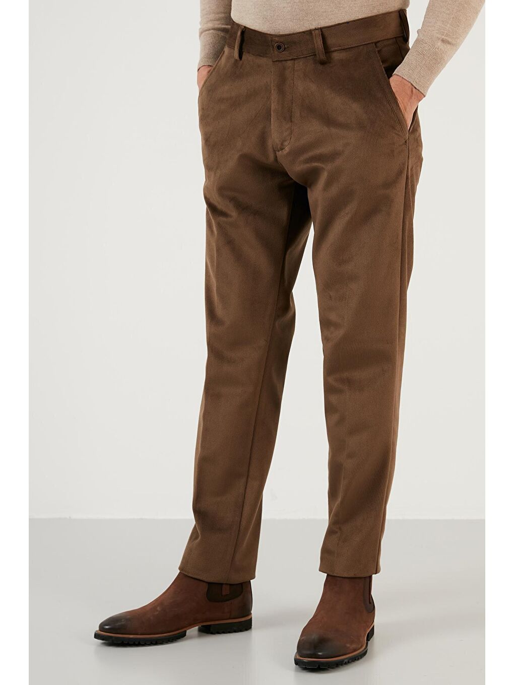 Kahverengi Normal Bel Regular Fit Düz Paça Kadife Erkek Pantolon 645MERLIN-3