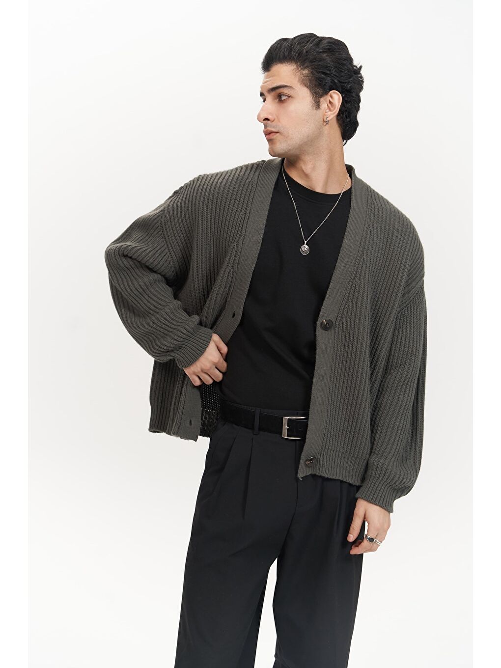 Cassian Antrasit Erkek Triko Hırka-6