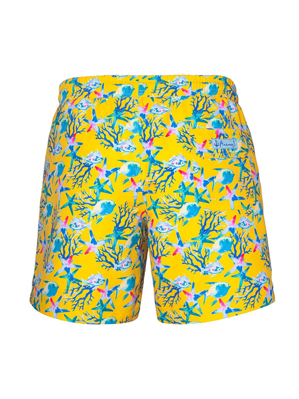 Karışık Akvaryum Üç Cepli İçi Fileli Bel Lastik ve Bağlama İpli Erkek Deniz Şortu-1