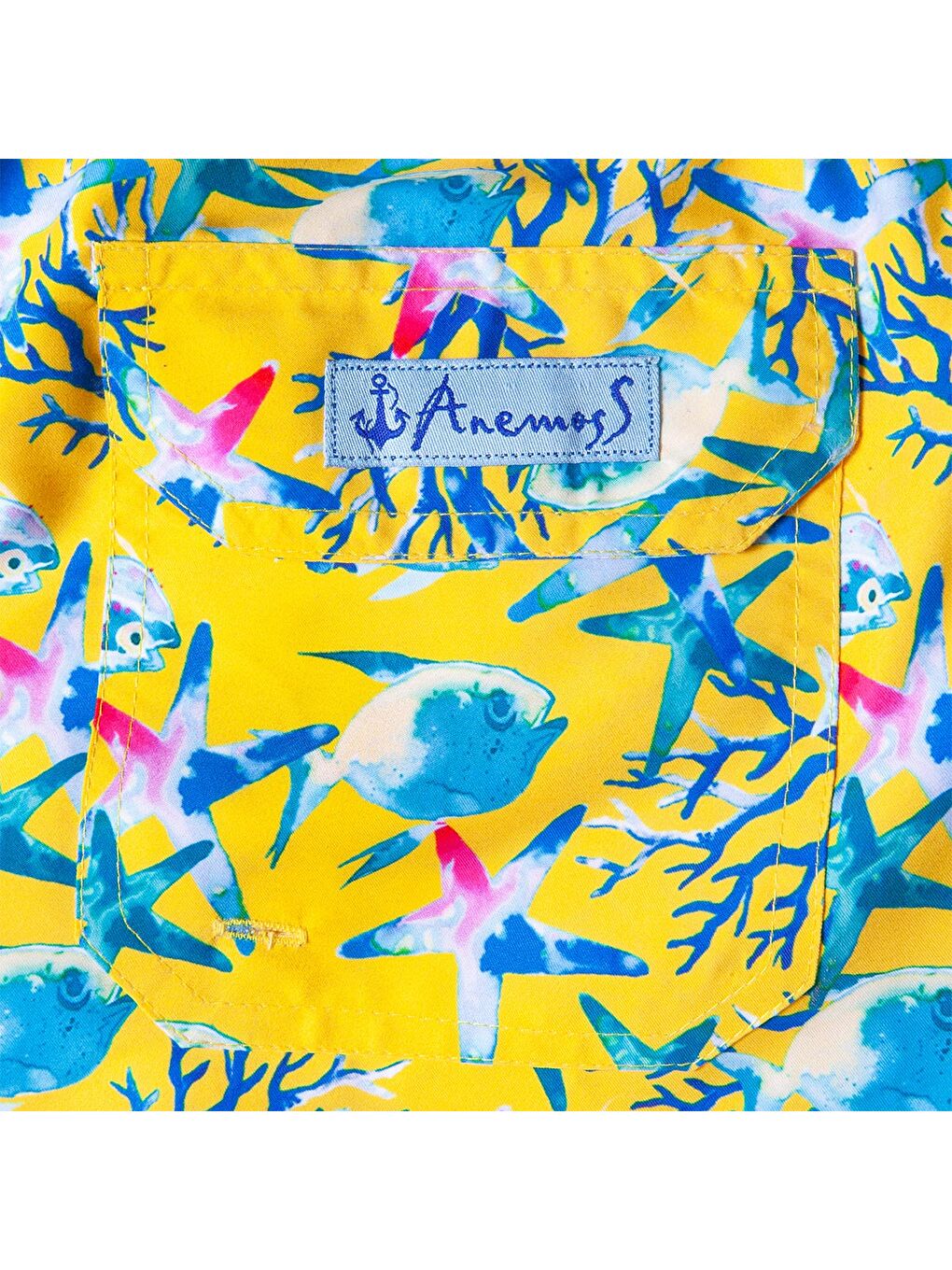 Karışık Akvaryum Üç Cepli İçi Fileli Bel Lastik ve Bağlama İpli Erkek Deniz Şortu-2