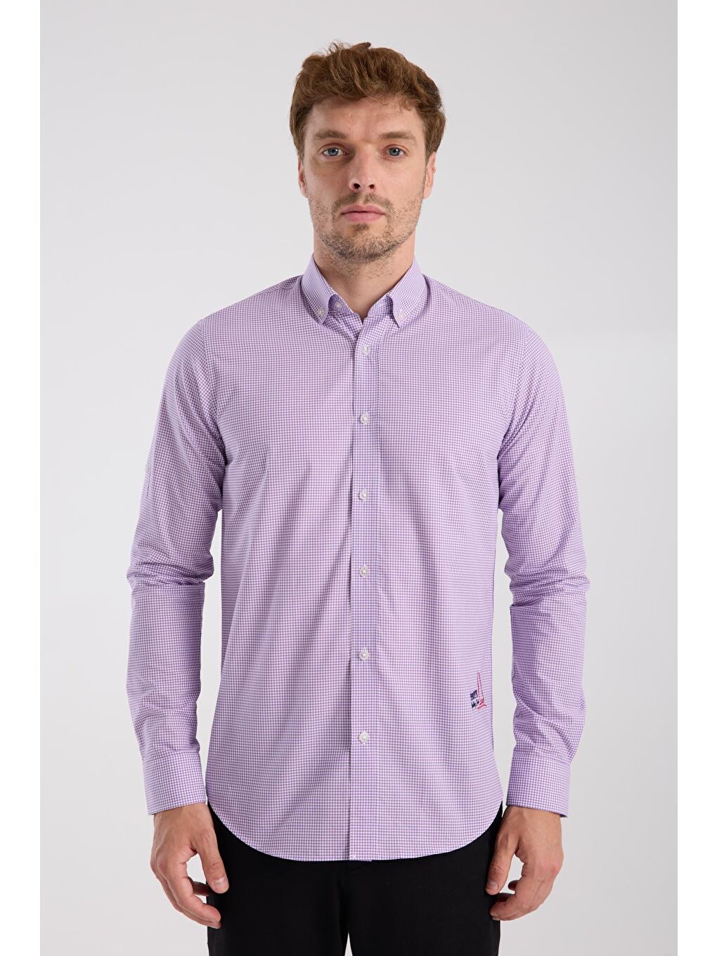Aclub Ac10073 Poplin Pamuklu Slim Fit Mor Düğmeli Yaka Erkek Kareli Gömlek-6