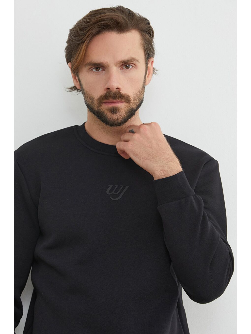 Siyah 3 İplik Baskılı Bisiklet Yaka Sweatshirt