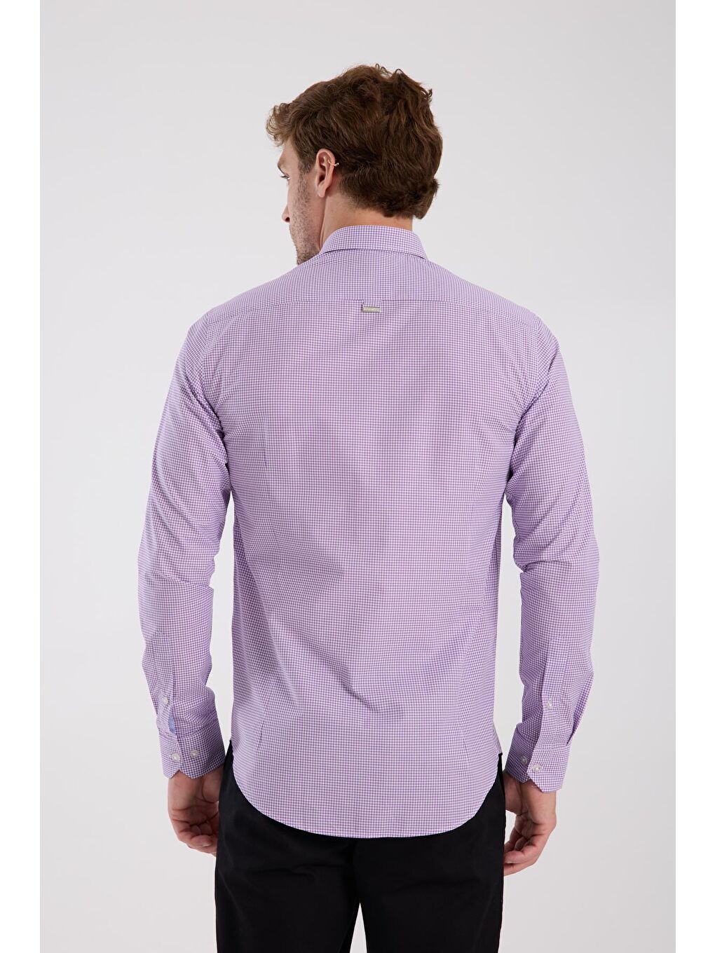 Aclub Ac10073 Poplin Pamuklu Slim Fit Mor Düğmeli Yaka Erkek Kareli Gömlek-7