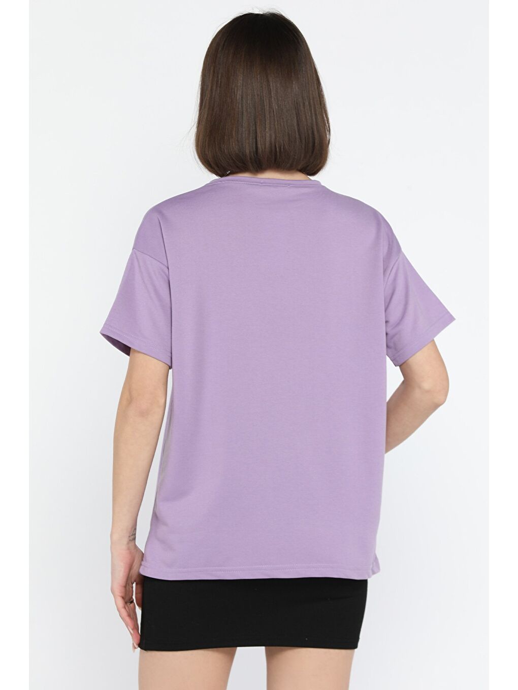 Lila Kadın Bisiklet Yaka Basic Tişört-2