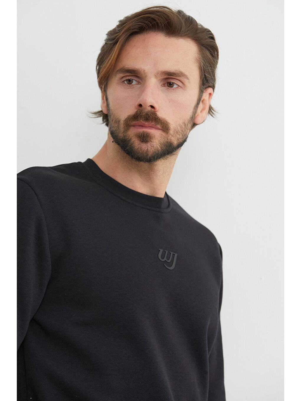 Siyah 3 İplik Baskılı Bisiklet Yaka Sweatshirt-2