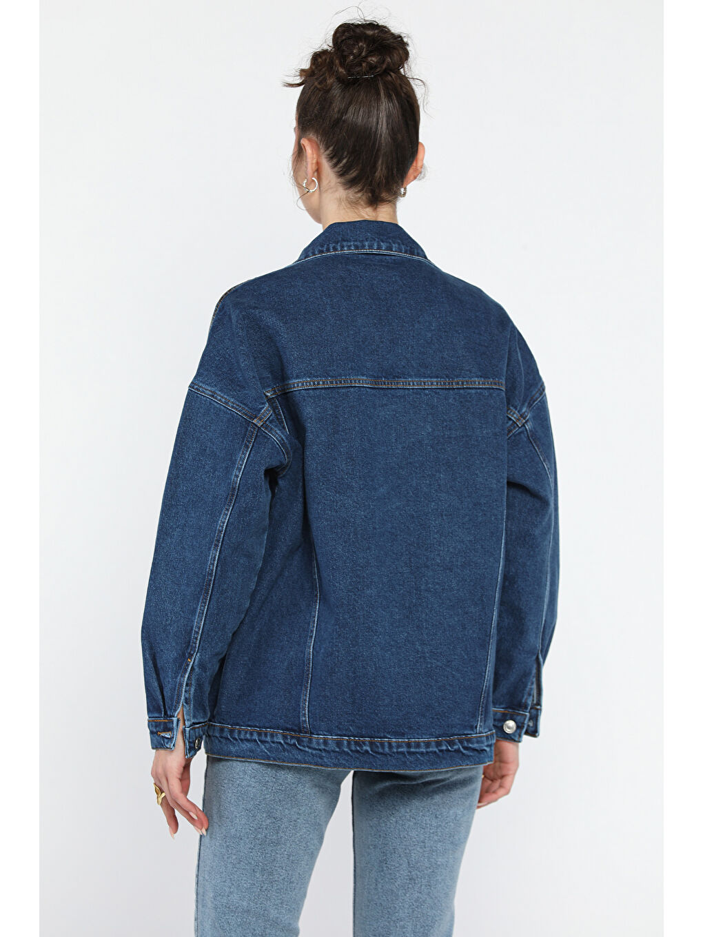 Gülseli Mavi Oversize Kadın Jean Jean Ceket - 2