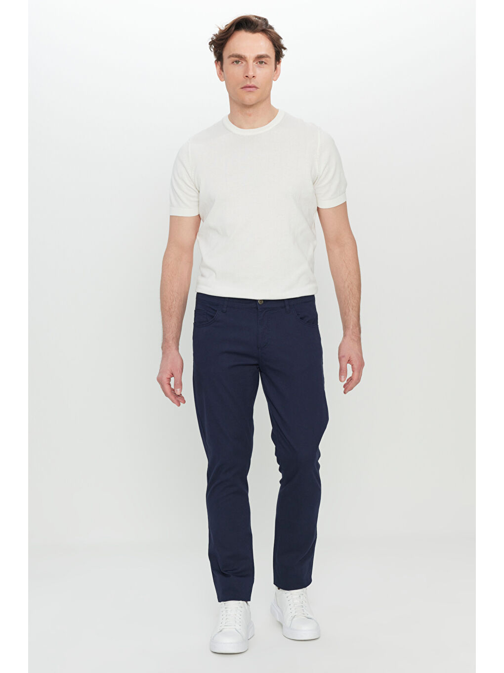 Erkek Lacivert Pamuklu Slim Fit Dar Kesim 5 Cep Esnek Casual Pantolon-1
