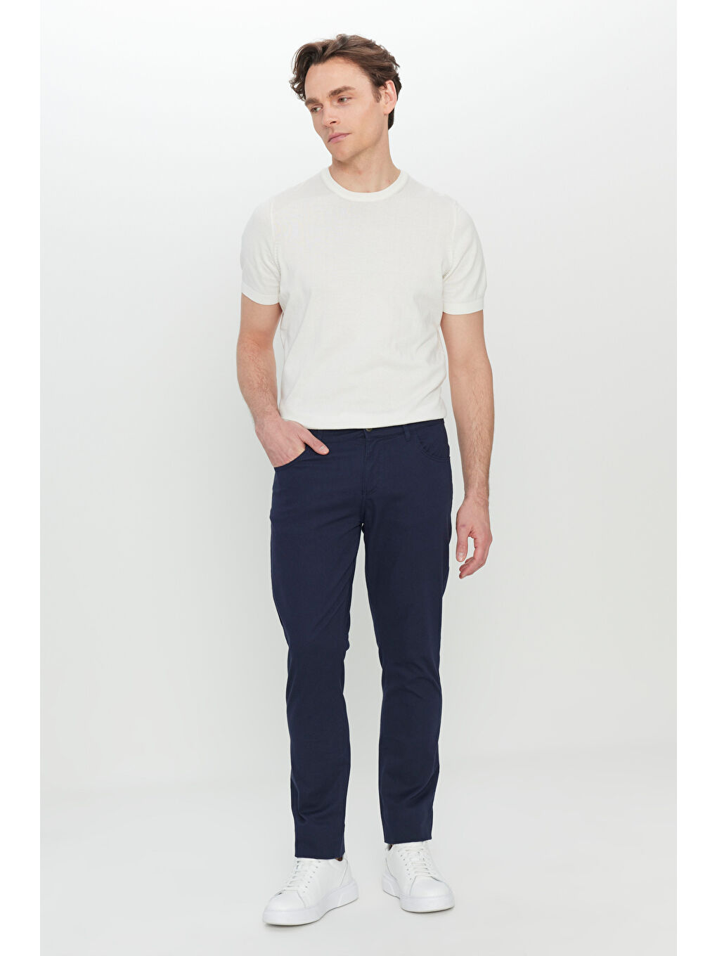 Erkek Lacivert Pamuklu Slim Fit Dar Kesim 5 Cep Esnek Casual Pantolon-2