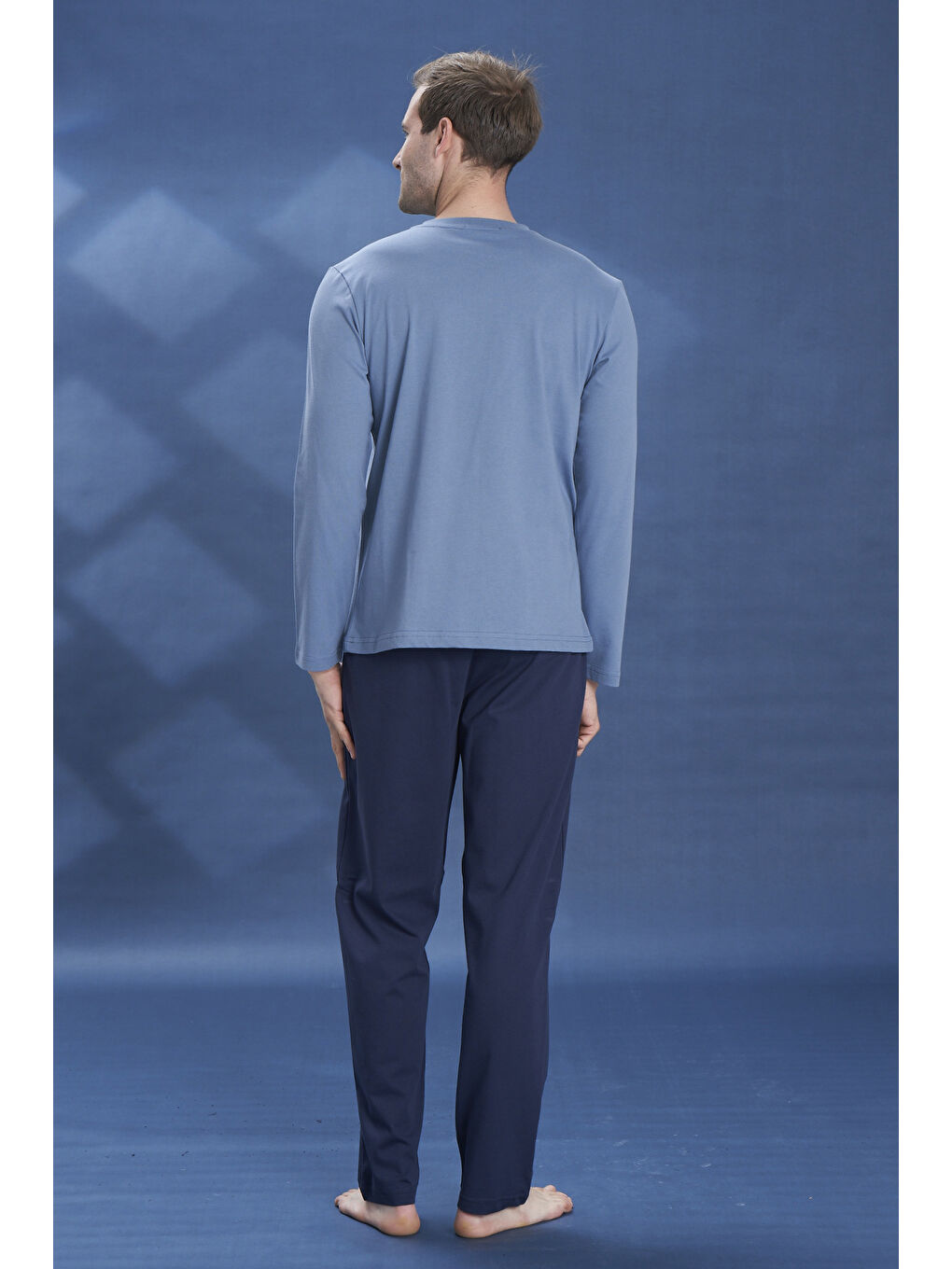 Büyük Beden Erkek Penye Uzun Kol Pijama Takımı 2104 İndigo-2
