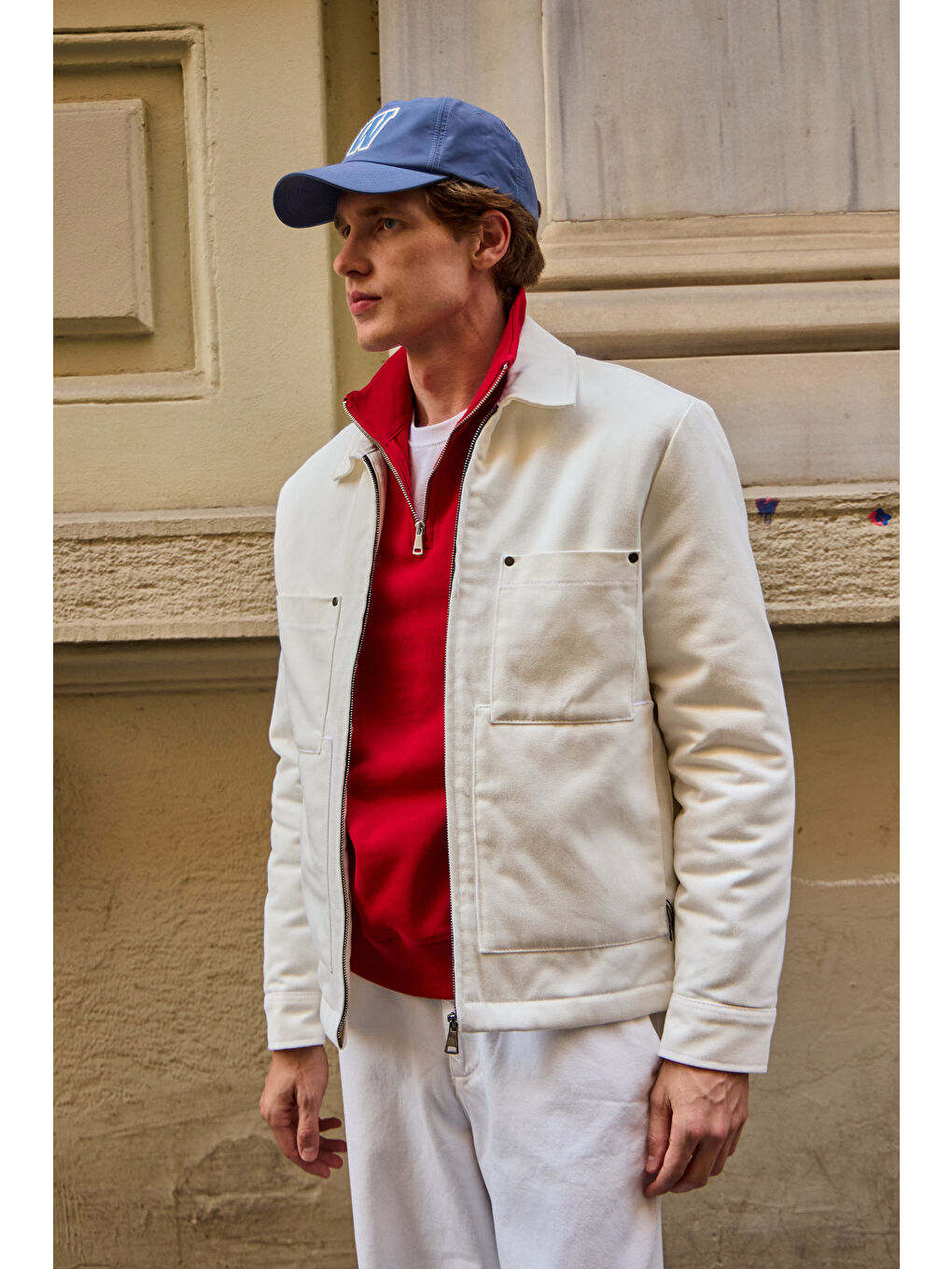 Erkek Pamuklu %100 Pamuk Ceket Mont Ekru-2