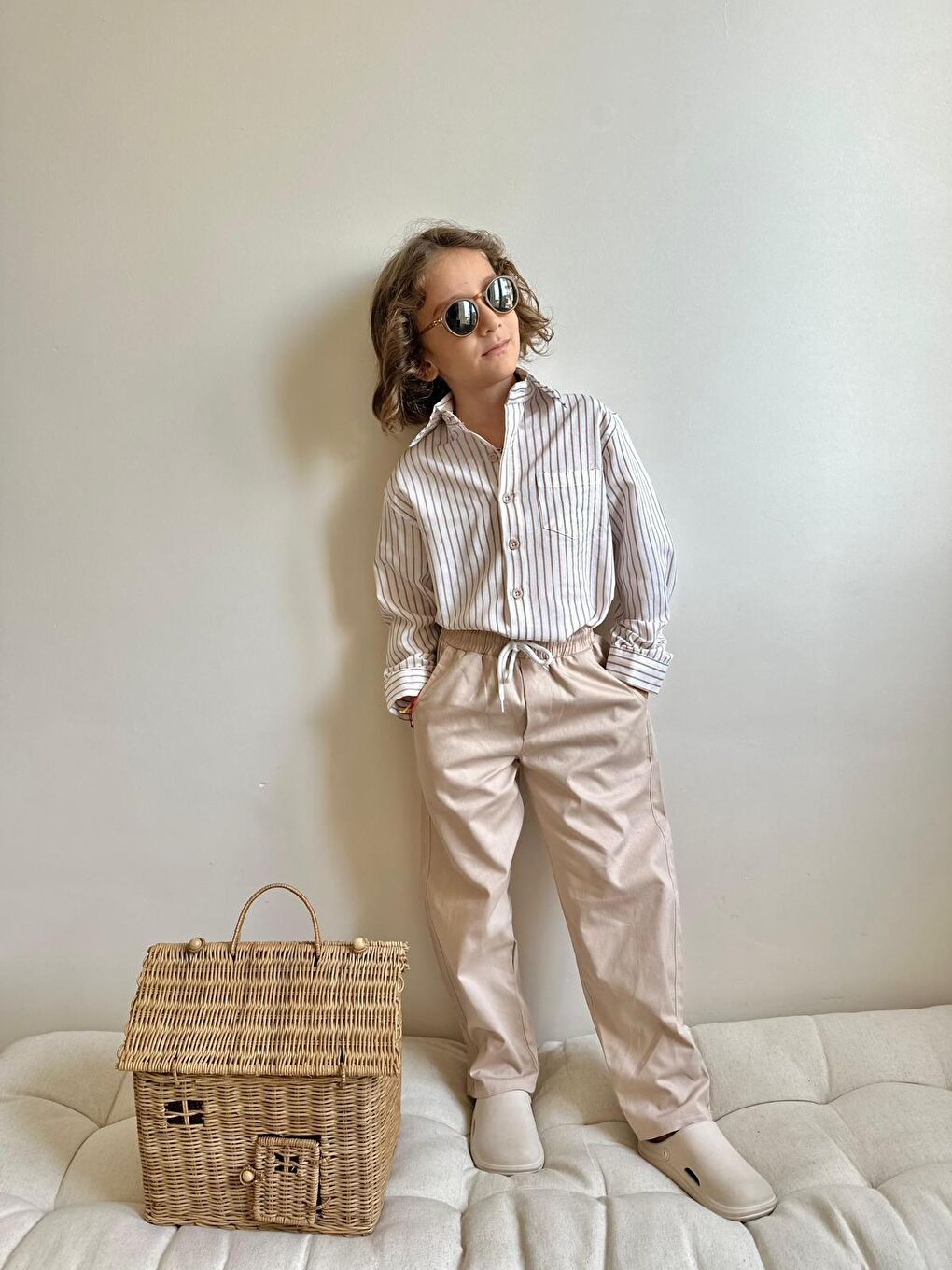 Bej Erkek Çocuk Gabardin Pantalon ve Gömlek Alt Üst Takım-3