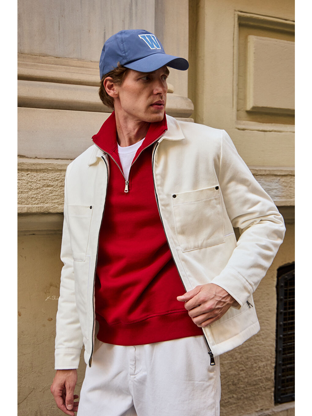 Erkek Pamuklu %100 Pamuk Ceket Mont Ekru-3