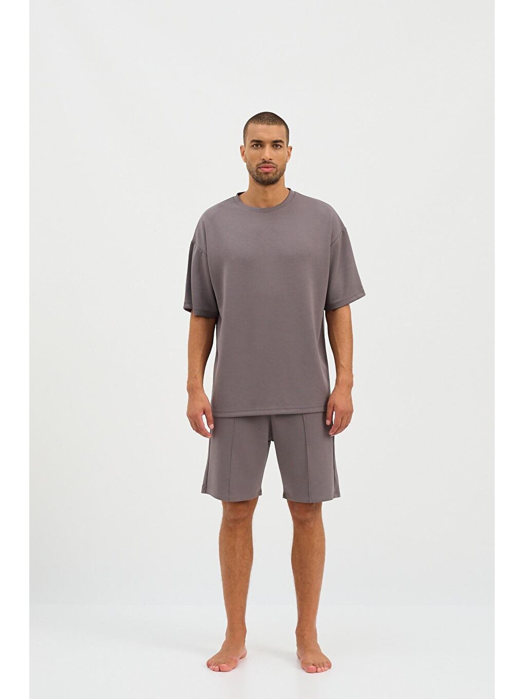 Erkek Basic Fluffy Şort Koyu Gri-1