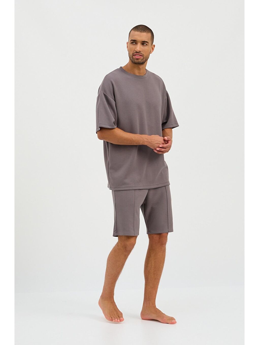 Erkek Basic Fluffy Şort Koyu Gri-2