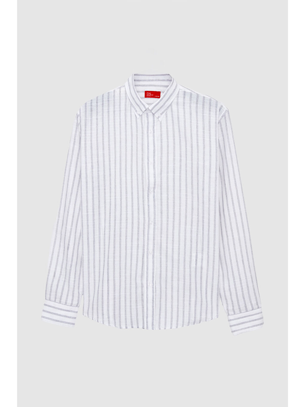 Ds Damat Slim Fit Gri Çizgili %100 Pamuk Yazlık Keten Gömlek-4