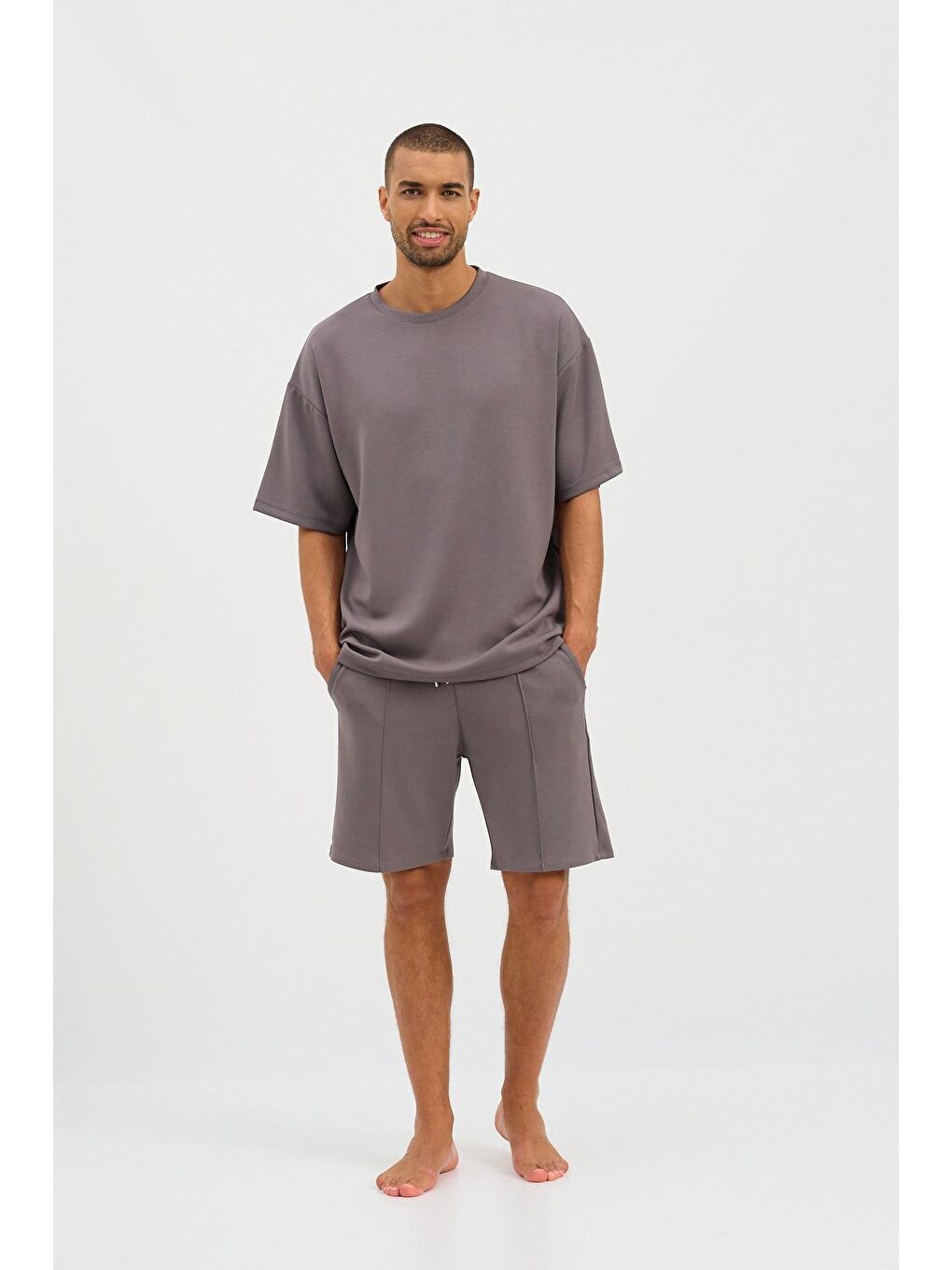 Erkek Basic Fluffy Şort Koyu Gri-3