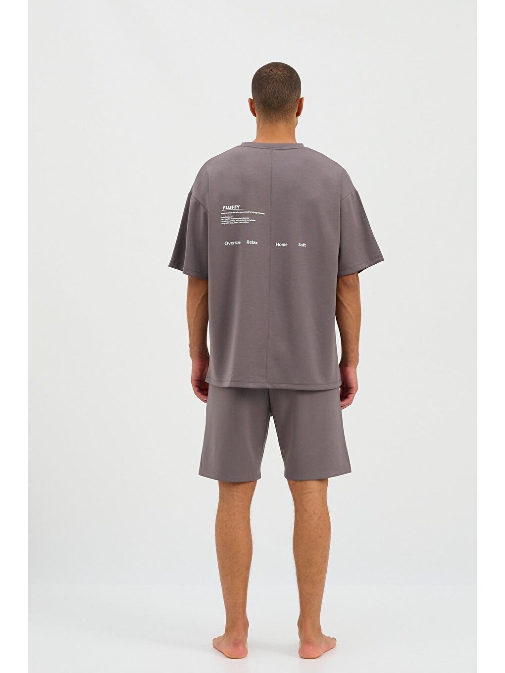 Erkek Basic Fluffy Şort Koyu Gri-4