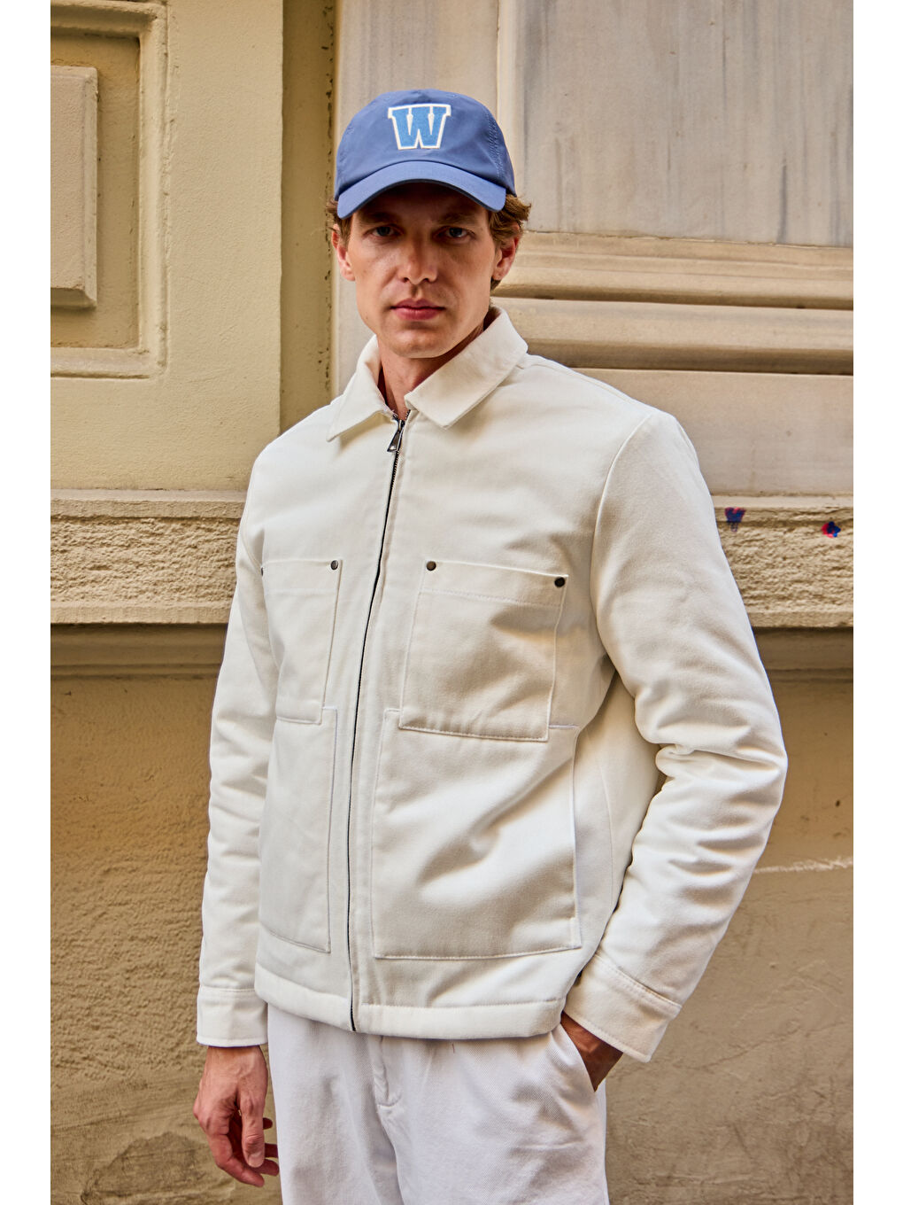 Erkek Pamuklu %100 Pamuk Ceket Mont Ekru-4