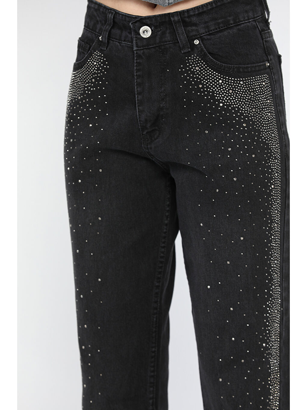 Siyah Taş Detaylı Kadın Jean Pantolon-3