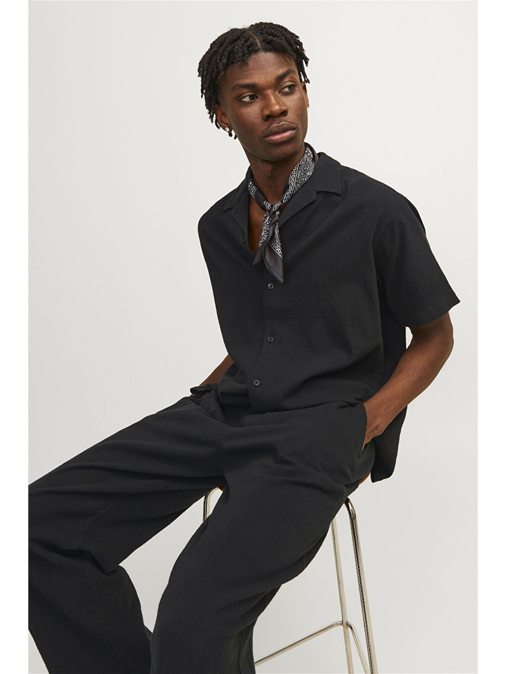 Siyah Originals Jorluke Pamuklu Relaxed Fit Kısa Kollu Poplin %100 Pamuk Gömlek 12255781-2