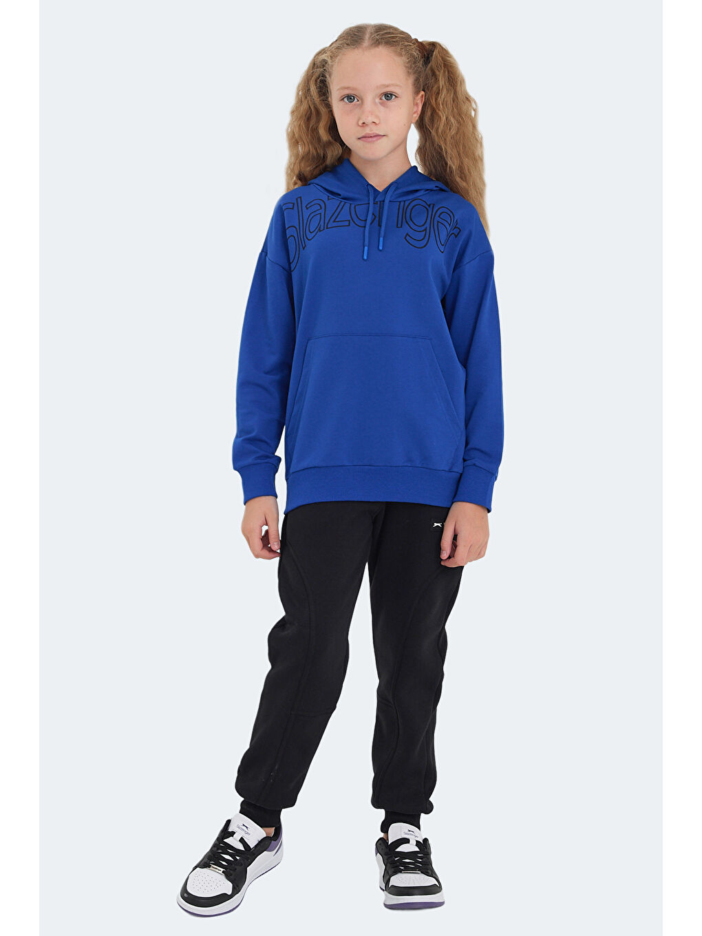 LETTO Unisex Çocuk Kapüşonlu Cepli Saks Mavi Sweatshırt