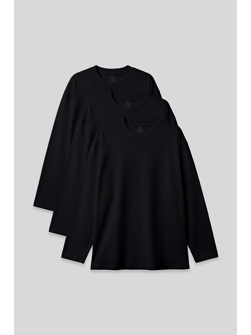 Basic O Yaka Büyük Beden 3lü Paket Siyah Erkek T-Shirt - 88107