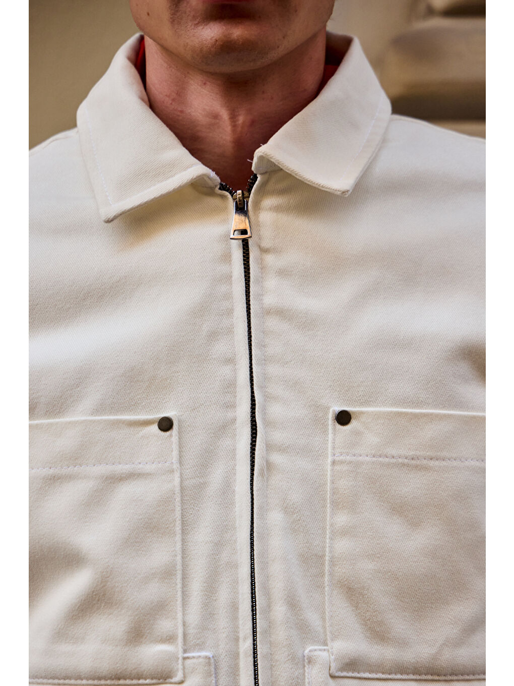 Erkek Pamuklu %100 Pamuk Ceket Mont Ekru-5