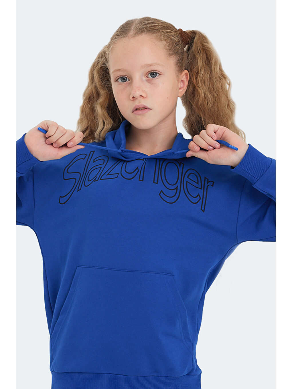 LETTO Unisex Çocuk Kapüşonlu Cepli Saks Mavi Sweatshırt-1