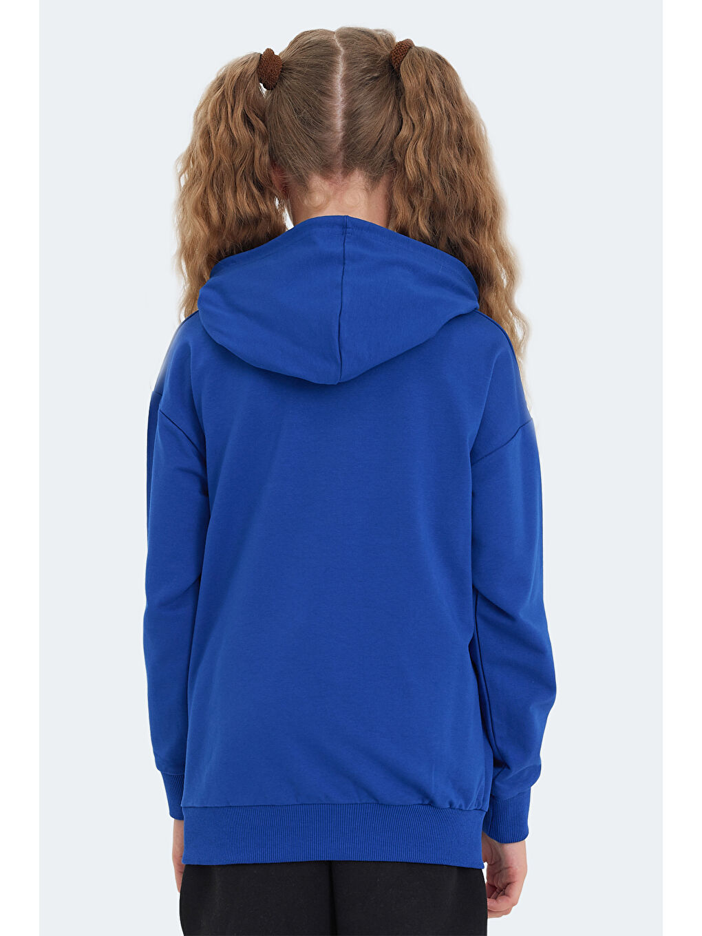 LETTO Unisex Çocuk Kapüşonlu Cepli Saks Mavi Sweatshırt-5