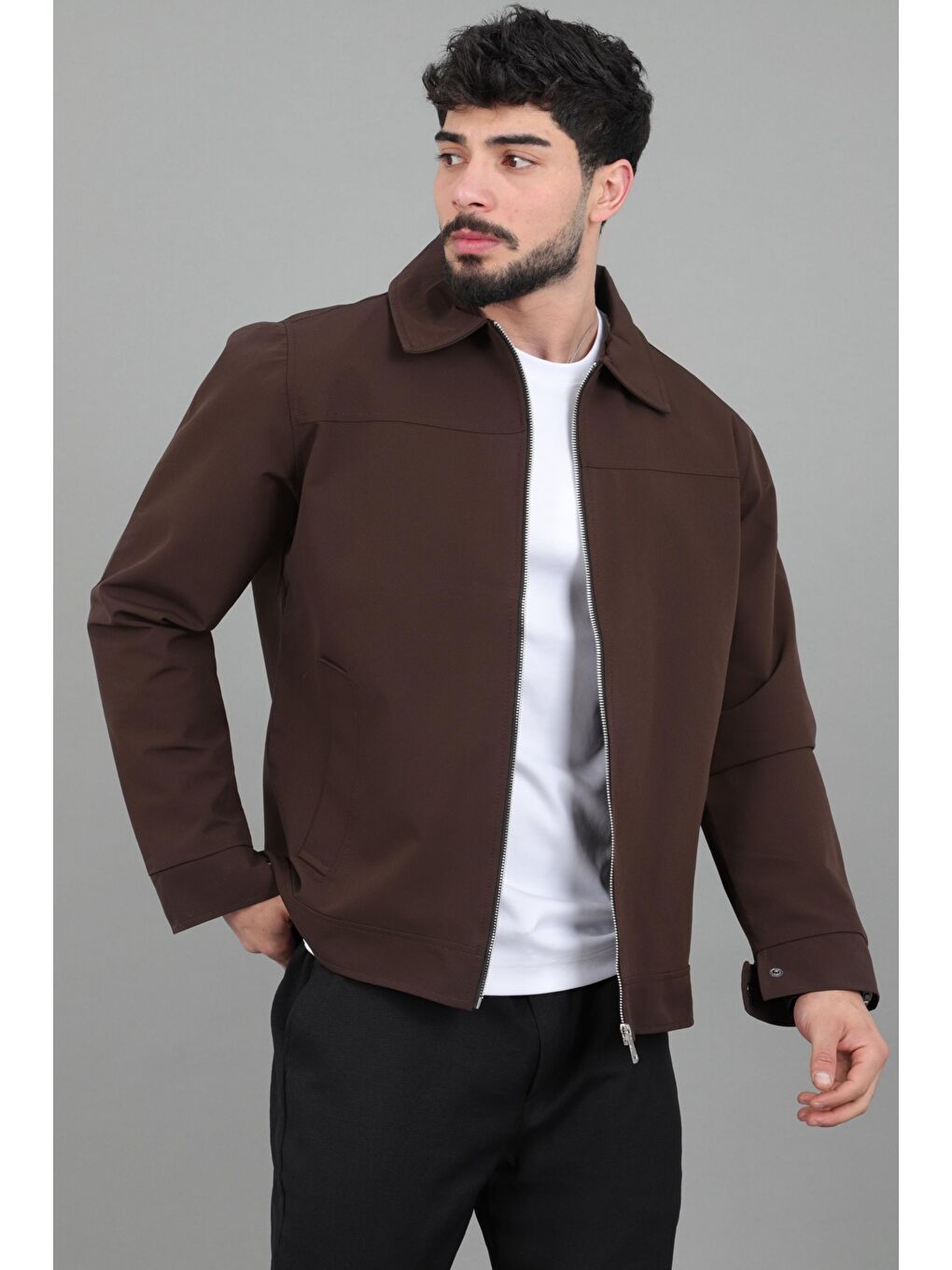 Kahverengi Yakalı Fermuarlı Mevsimlik Mont PLDP 3033_60390