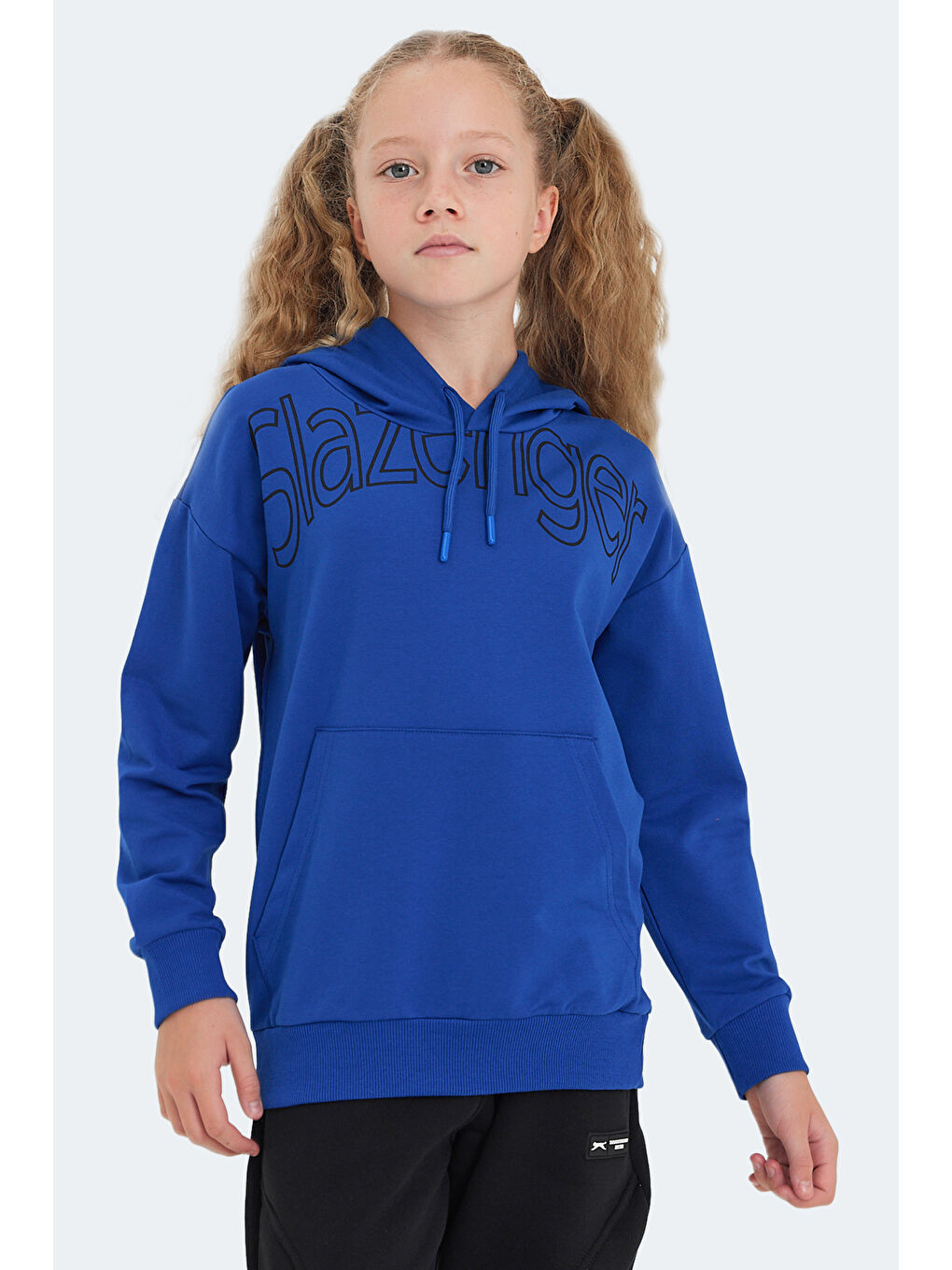 LETTO Unisex Çocuk Kapüşonlu Cepli Saks Mavi Sweatshırt-6