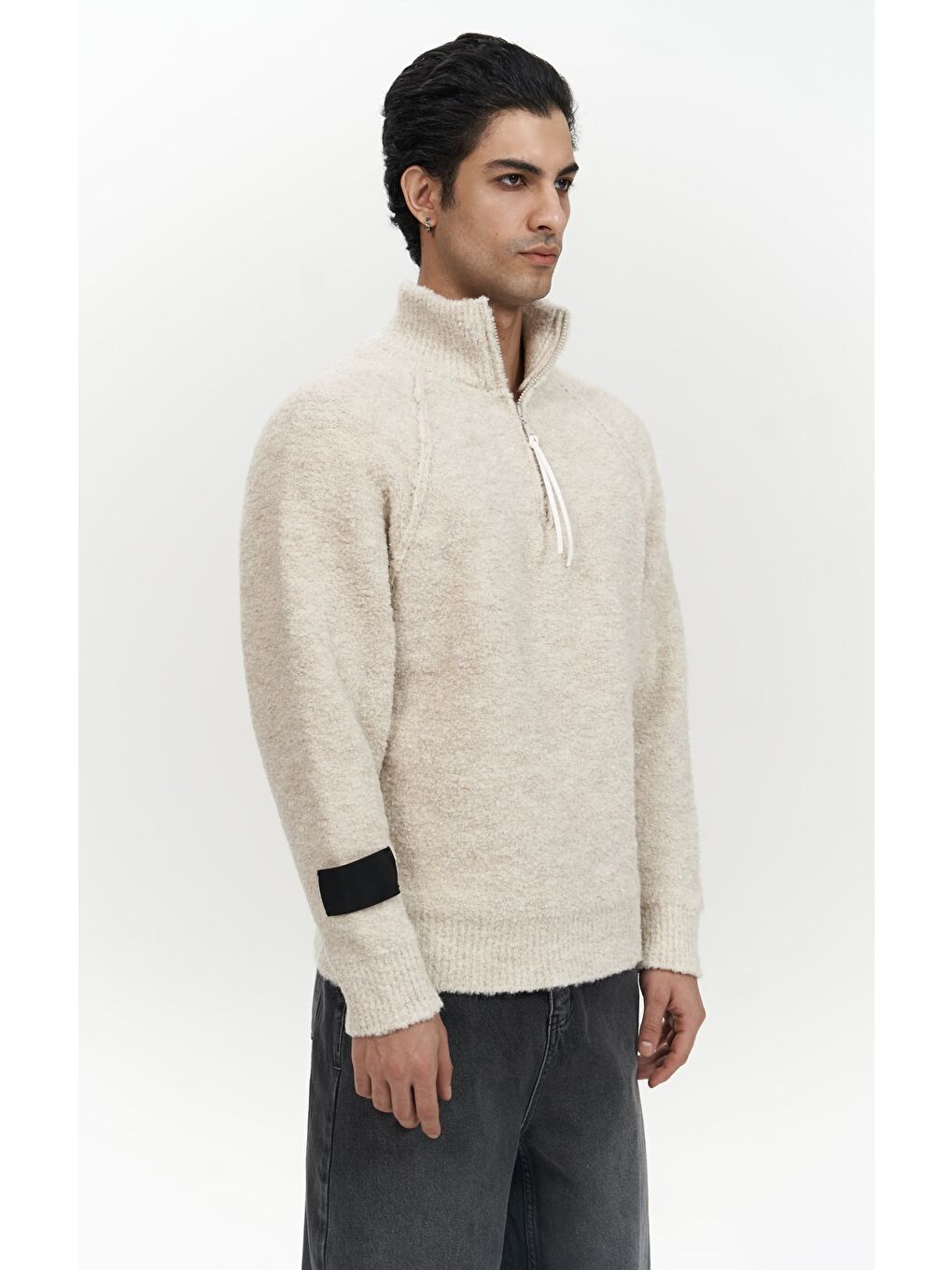 Zane Fermuar Detay Bej Erkek Triko Kazak-2