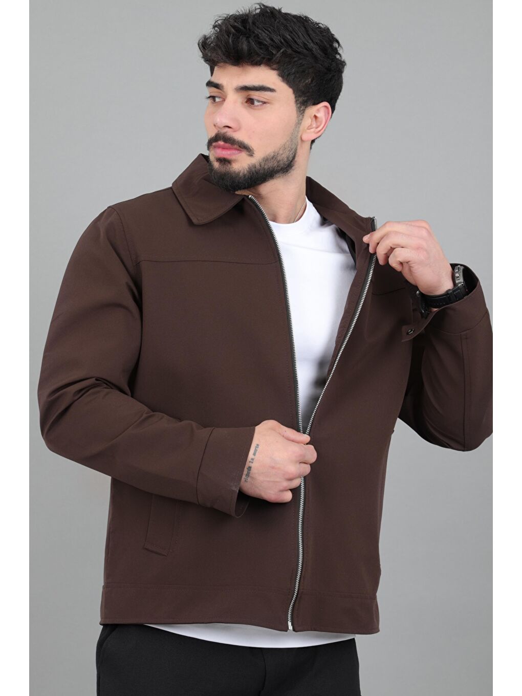 Kahverengi Yakalı Fermuarlı Mevsimlik Mont PLDP 3033_60390-2