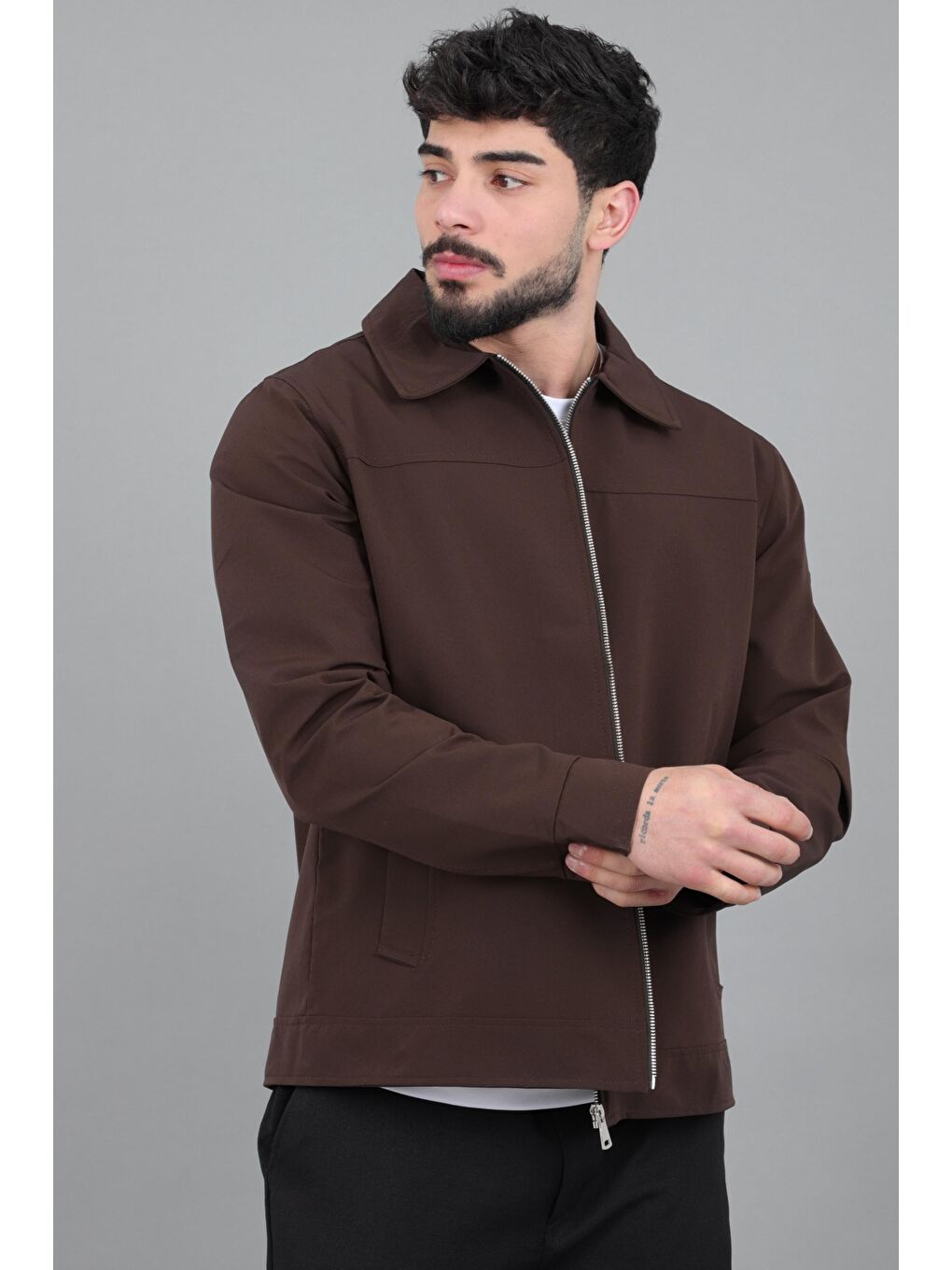 Kahverengi Yakalı Fermuarlı Mevsimlik Mont PLDP 3033_60390-3