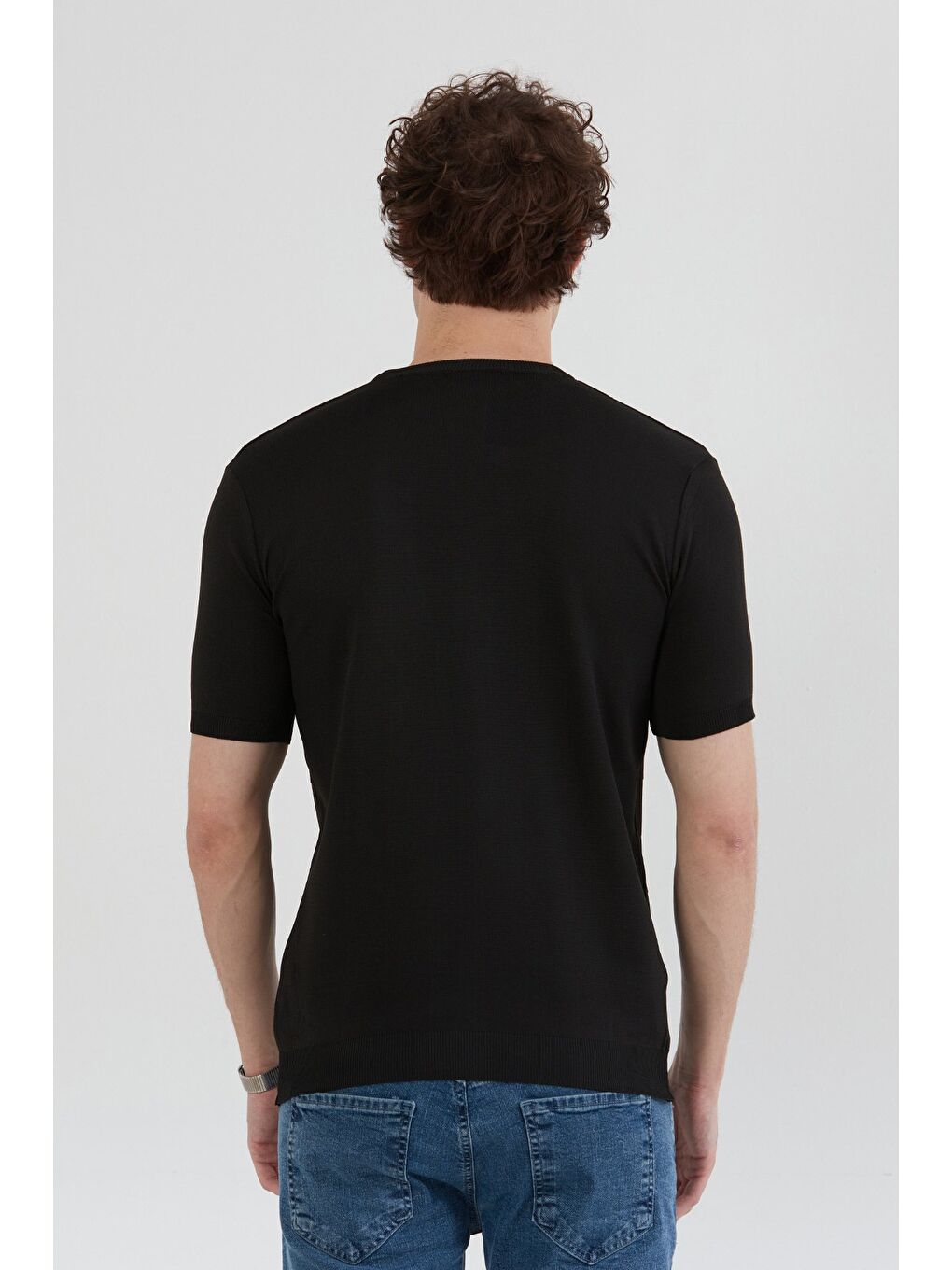 Siyah Dama Desenli Triko Tişört-3