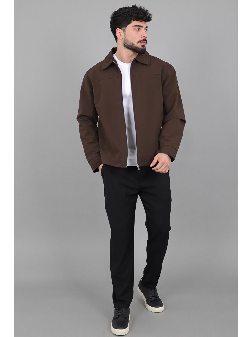 Kahverengi Yakalı Fermuarlı Mevsimlik Mont PLDP 3033_60390-5