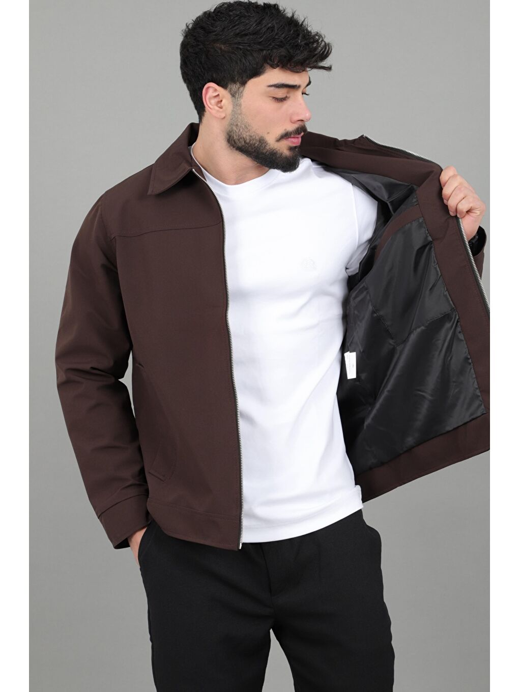 Kahverengi Yakalı Fermuarlı Mevsimlik Mont PLDP 3033_60390-7