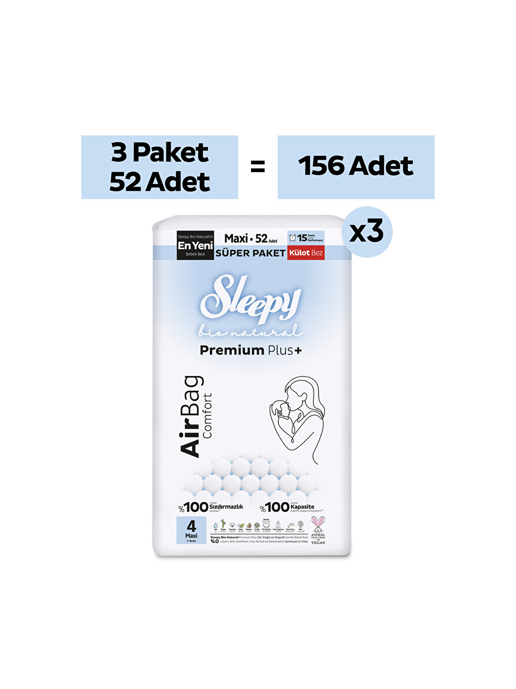 Bio Natural Premium Plus Airbag Comfort Mega Paket Külot Bez 4 Numara Maxi 156 Adet-1