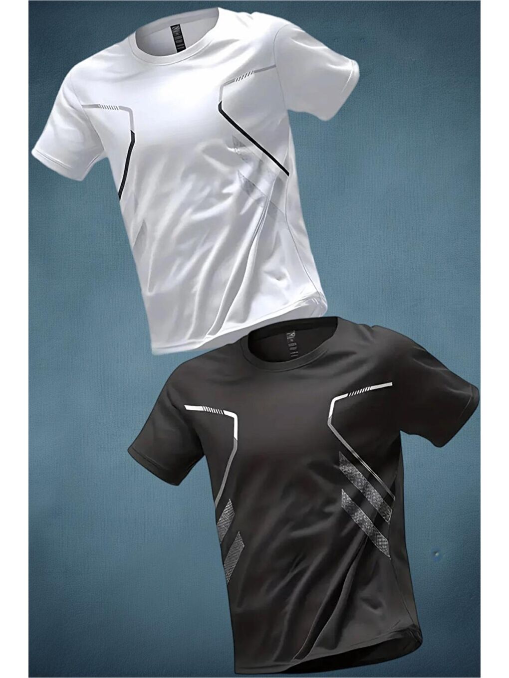 Siyah Fusto 2'li Paket Erkek Sporcu Tişört Nefes Alabilir Hızlı Kuruyan Koşu ve Fitness Tişörtü