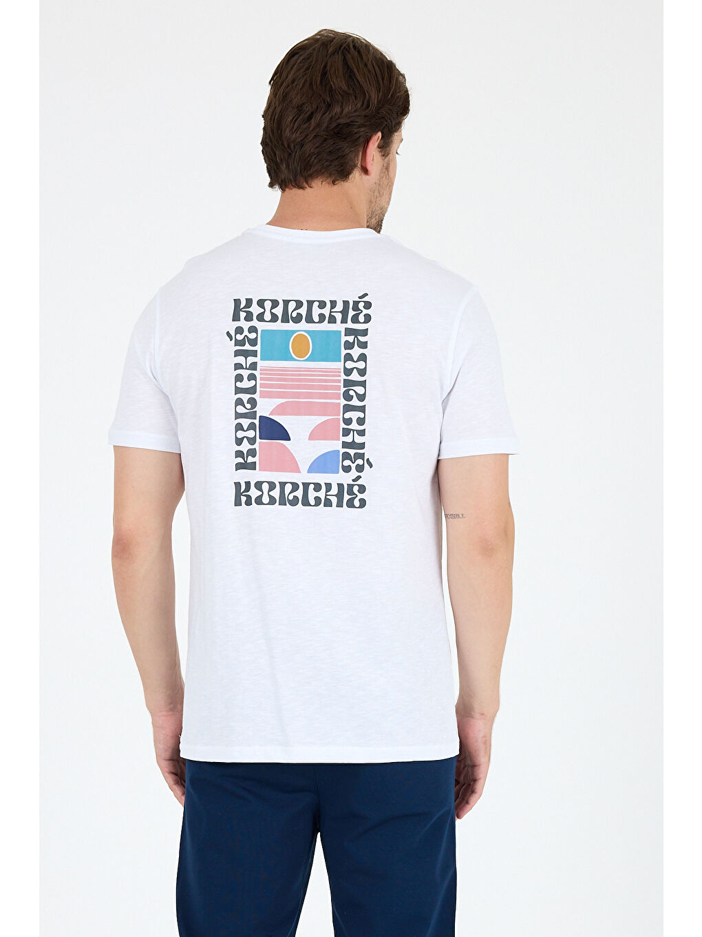 Beyaz Erkek %100 Pamuk Bisiklet Yaka Kısa Kollu Baskılı Tişört Rahat ve Günlük Tişört 0005-3